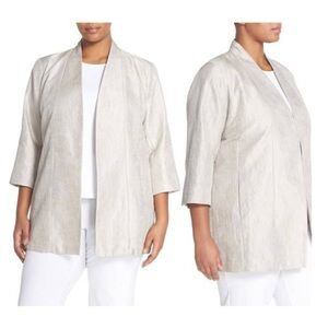 NWT Eileen Fisher Mirage Jacquard Bracelet Sleeve Long Jacket in Silver